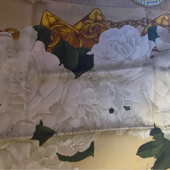 Chanel Gold and Green Floral Silk Scarf - Picture 4 of 13